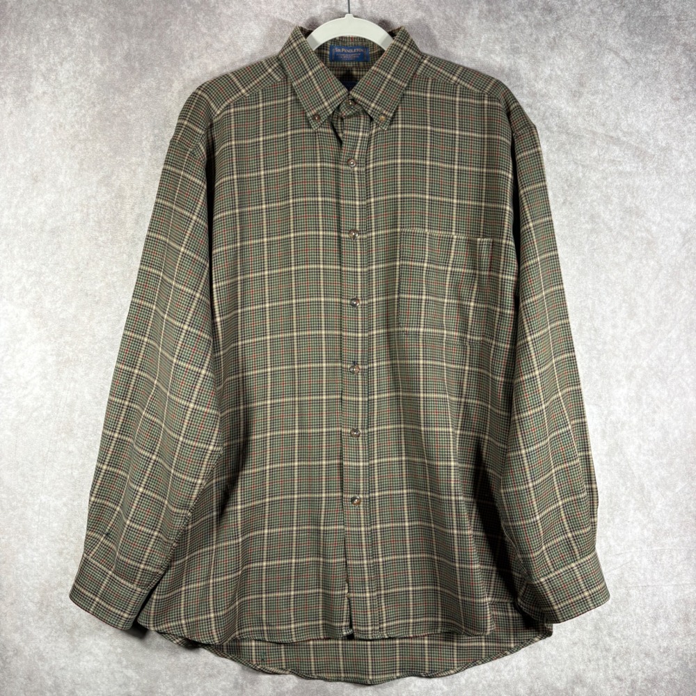 Vintage Pendleton Button Down Shirt Men L Green Sir Pendleton Plaid Worsted Wool